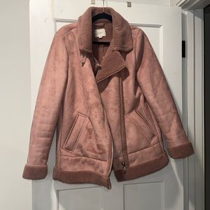 Pink suede loft jacket.